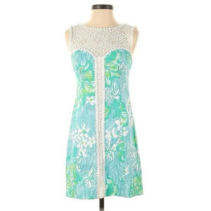 Lilly Pulitzer Sofia Lace Lagoon Green Floral Shift Mini Dress Women’s Size 0